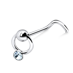 Stone Ring Silver Curved Nose Stud NSKB-40